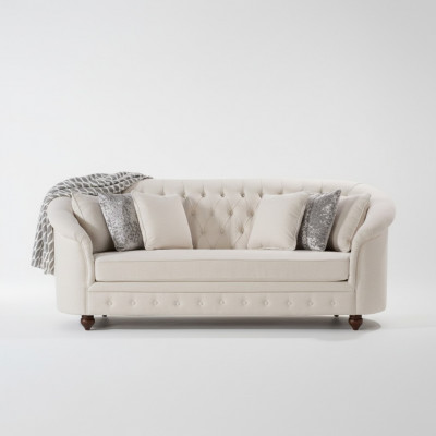 Beige Kinneks-Couch - Luxus Chesterfield Miwwelpolster Design Miwwelen