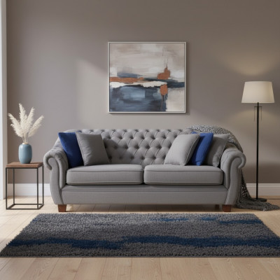 Chesterfield Stoff Polster Drësëtzeger Wunnzëmmer Couch Textil Design