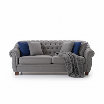 Chesterfield Stoff Polster Drësëtzeger Wunnzëmmer Couch Textil Design