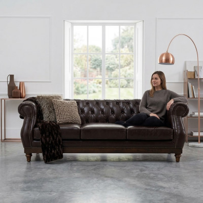 Chesterfield Designer Braun 3-Sëtz Luxus Wunnzëmmer Sofa