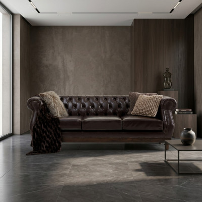 Chesterfield Designer Braun 3-Sëtz Luxus Wunnzëmmer Sofa