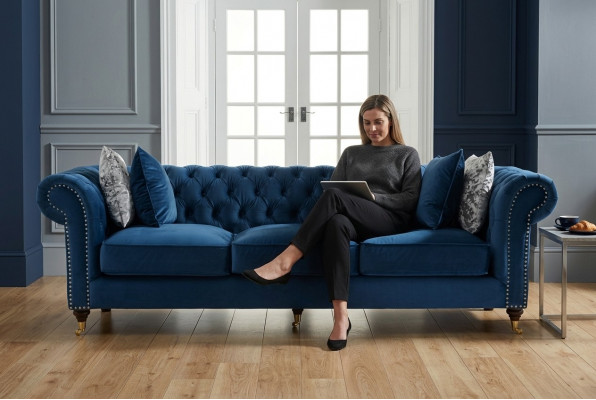 Blo Chesterfield Canapé Luxus Wunnzëmmer Canapé Stoffscofa