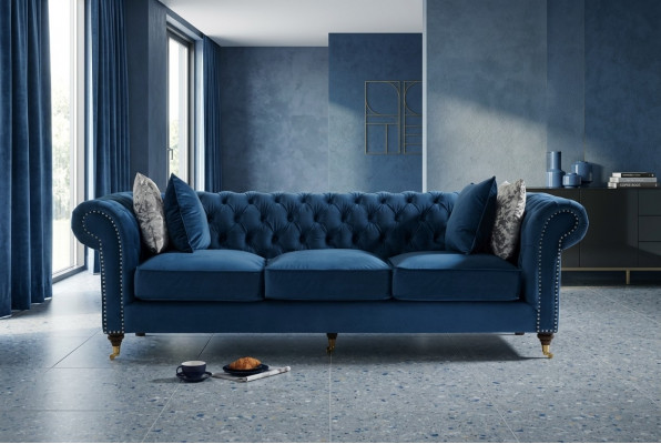 Blo Chesterfield Canapé Luxus Wunnzëmmer Canapé Stoffscofa