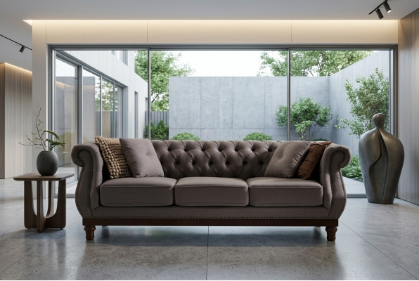 Groue Chesterfield Sofa Couch Polster Stoffssofa Designer 3-Sëtzer