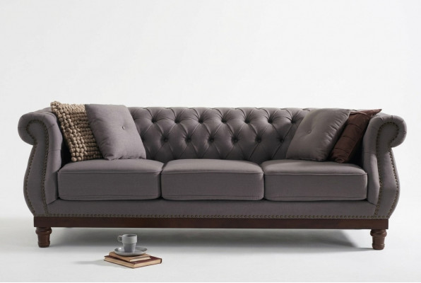 Groue Chesterfield Sofa Couch Polster Stoffssofa Designer 3-Sëtzer