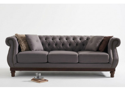 Groue Chesterfield Sofa Couch Polster Stoffssofa Designer 3-Sëtzer