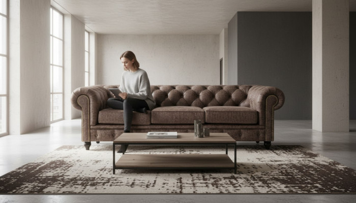 Härenclub Chesterfield Sofa Couch Lieder Polster Dräisëtzer Braun NEI