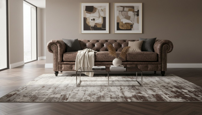 Härenclub Chesterfield Sofa Couch Lieder Polster Dräisëtzer Braun NEI