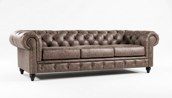 Härenclub Chesterfield Sofa Couch Lieder Polster Dräisëtzer Braun NEI