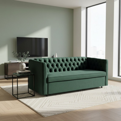 Amerikanesche Stil Chesterfield Sofa Canapé Lieder Polsteren Dräisëtzer Gréng