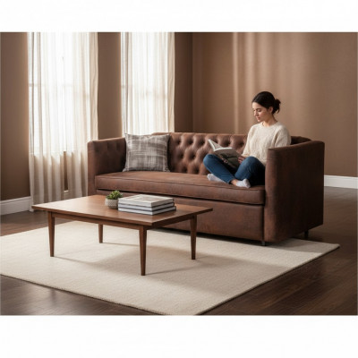 Amerikanesche Stil Chesterfield Sofa Couch Lieder Polster Braun Dräisëtzer