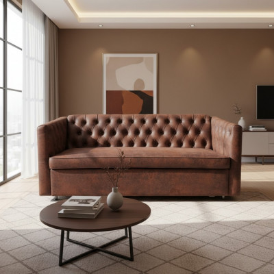 Amerikanesche Stil Chesterfield Sofa Couch Lieder Polster Braun Dräisëtzer