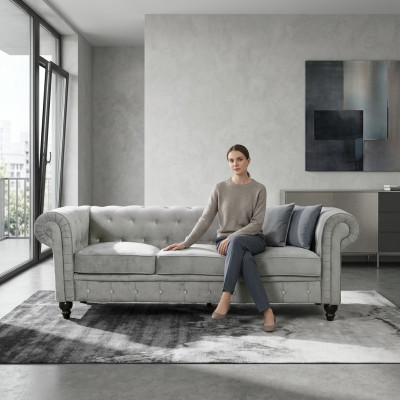 Gréi Chesterfield 3-er Luxus Wunnzëmmer Canapé Designer Sofa