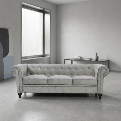 Gréi Chesterfield 3-er Luxus Wunnzëmmer Canapé Designer Sofa