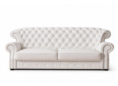 Wäissen Dräisëtzer Chesterfield Héich Récklinn Echt Handaarbecht Lieder Canapé