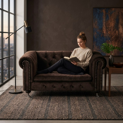 Schwaarz Barock Sofa Couch - Chesterfield Stoff 2 Sëtzer Lieder Textil jvmoebel ®