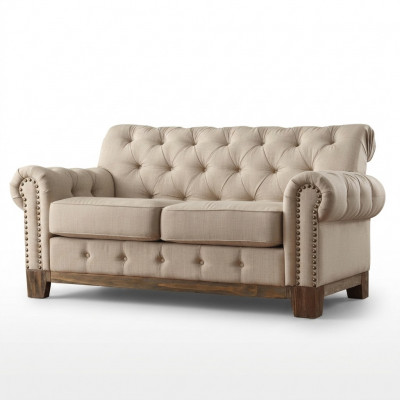 Chesterfield 2 Sëtz Klassesch Luxus Natur Holz Gestell Sofa Textil Lieder Couch