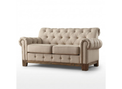 Chesterfield 2 Sëtz Klassesch Luxus Natur Holz Gestell Sofa Textil Lieder Couch