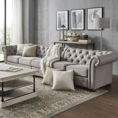 Chesterfield Wunnzëmmer Polstermébel Sofa Couch Fënnef Plazen Textil