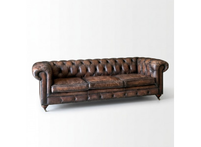 Braune Chesterfield 3-Sëtzer Lieder Sofa Canapé Englëschen Stil Miwwelen