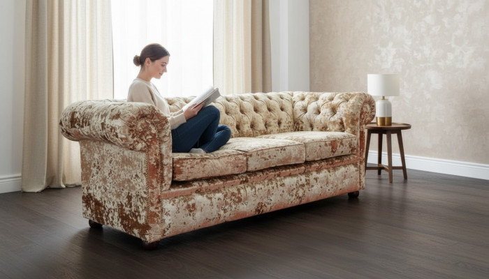 Designer Wohnzimmer Sofa - Textil Samt Stoff Bezuch - Klassesch Couch