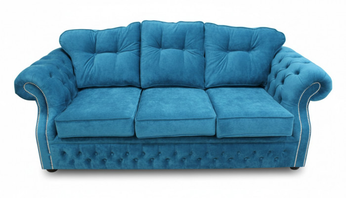 Blo Chesterfield Stoffpolster Dräisëtz-Stoffcouch Wunnzëmmer Design