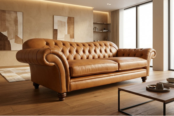 Brongen Chesterfield Dräisëtzer Luxus Wunnzëmmer 3-er Canapé