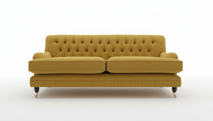 Gelbe Chesterfield Stoff Polster Dreisitzer Wohnzimmer Couch Design