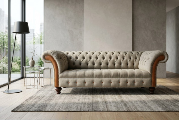 Chesterfield 3-Sëtzer Klassesch Luxus Barock Rokoko Couch Sofa Textil Couch