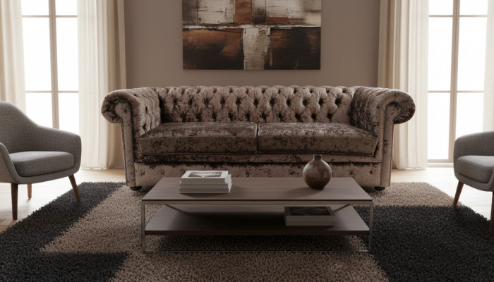 Chesterfield 5 Sëtz Klassesch Luxus Barock Rokoko Sofa Couch Textil Lieder