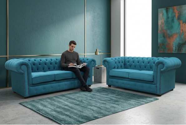 Sofa-Garnitur 3+2 Sëtz Klassesch Luxus Sofa Canapé Chesterfield Textil Leder