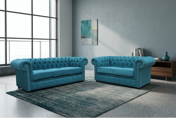 Sofa-Garnitur 3+2 Sëtz Klassesch Luxus Sofa Canapé Chesterfield Textil Leder