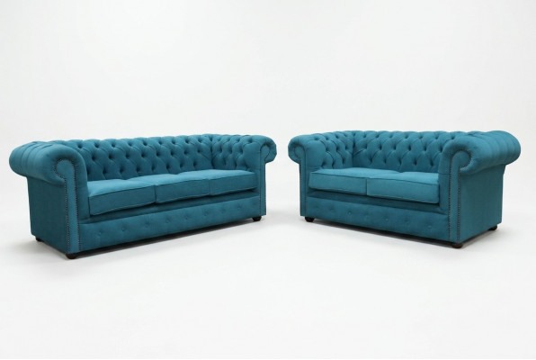Sofa-Garnitur 3+2 Sëtz Klassesch Luxus Sofa Canapé Chesterfield Textil Leder