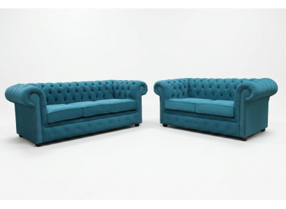 Sofa-Garnitur 3+2 Sëtz Klassesch Luxus Sofa Canapé Chesterfield Textil Leder