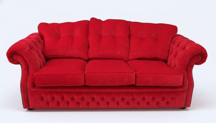 Rout Chesterfield Stoff Polster Dräisëtzer Wunnzëmmer Sofa Design
