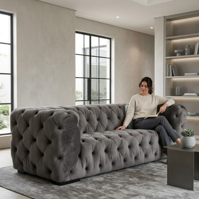 Grouss Chelsea Dräisëtzer Couch Gepolsterten Stil Miwwelen