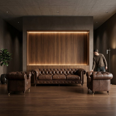 Sëtzgarnitur 3+1 Sëtzer Couch Polster Sëtz Chesterfield Couchen Textil Lieder Nei