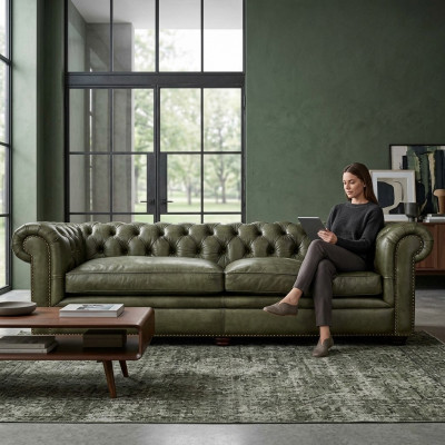 Elegant Wäizëmmer Couch Véiersëtzer Chesterfield Lieder Stoff Couches Sofa Neit