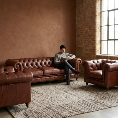 Sofagarnitur 3+1+1 Sëtzer Klassesch Luxus Chesterfield Sofa Lieder