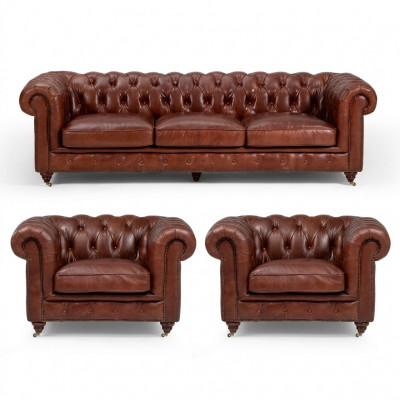 Sofagarnitur 3+1+1 Sëtzer Klassesch Luxus Chesterfield Sofa Lieder