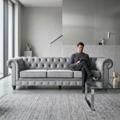 Chesterfield 5-Sëtzer Klassesch Luxus Sofa Textil Lieder Canapé Sëlwer Canapéen