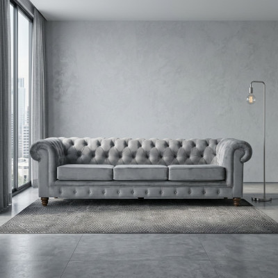 Chesterfield 5-Sëtzer Klassesch Luxus Sofa Textil Lieder Canapé Sëlwer Canapéen