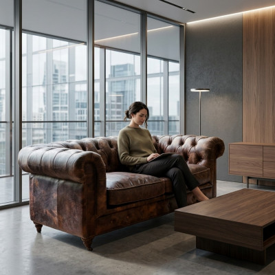 Braune Chesterfield Männerclub Sofa Couch Lieder Polster Drësëtzeger