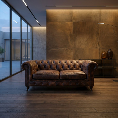 Braune Chesterfield Männerclub Sofa Couch Lieder Polster Drësëtzeger