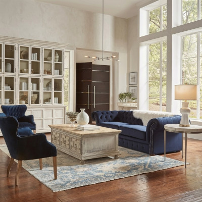 Klassesch Wunnzëmmer Couch - Blo Chesterfield Stoff Sofa 3 Sëtzer jvmoebel ®