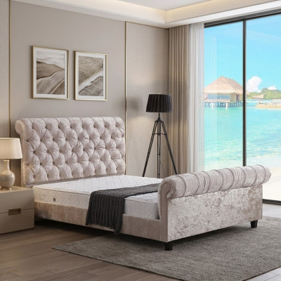Modern beige Chesterfield-Bett Designer-Doppelbett Luxusmiwwelen