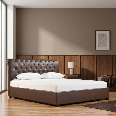 Modern Braun Chesterfield Duebelbett Designer Schlofzëmmer Bett