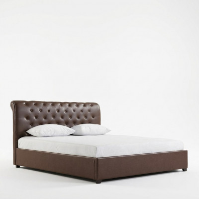Modern Braun Chesterfield Duebelbett Designer Schlofzëmmer Bett