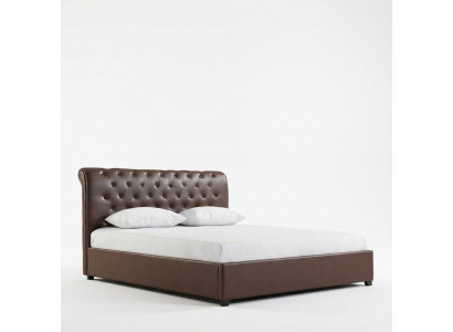 Modern Braun Chesterfield Duebelbett Designer Schlofzëmmer Bett