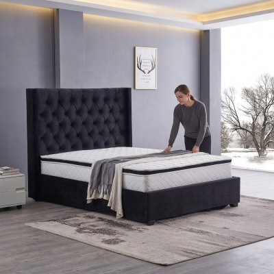 Modernt schwaarzt Chesterfield Luxusbett Textil Duebelbetter